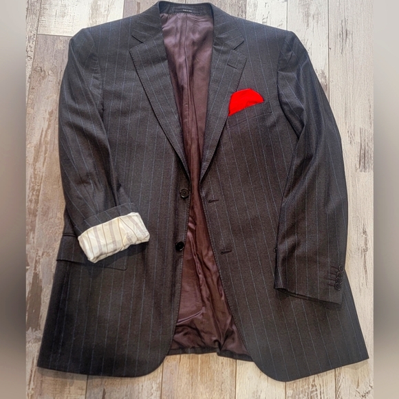 42R ERMENEGILDO ZIGNA Men's Blazer Italian 2 Button 100% Wool Striped Brown